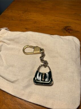 GUCCI VTG Enamel Jackie Purse Keychain Bag Charm in Dark Green and Gold tone